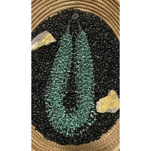 Sterling Silver Layered Multi strand Turquoise Chips Necklace Large Cones Toggle